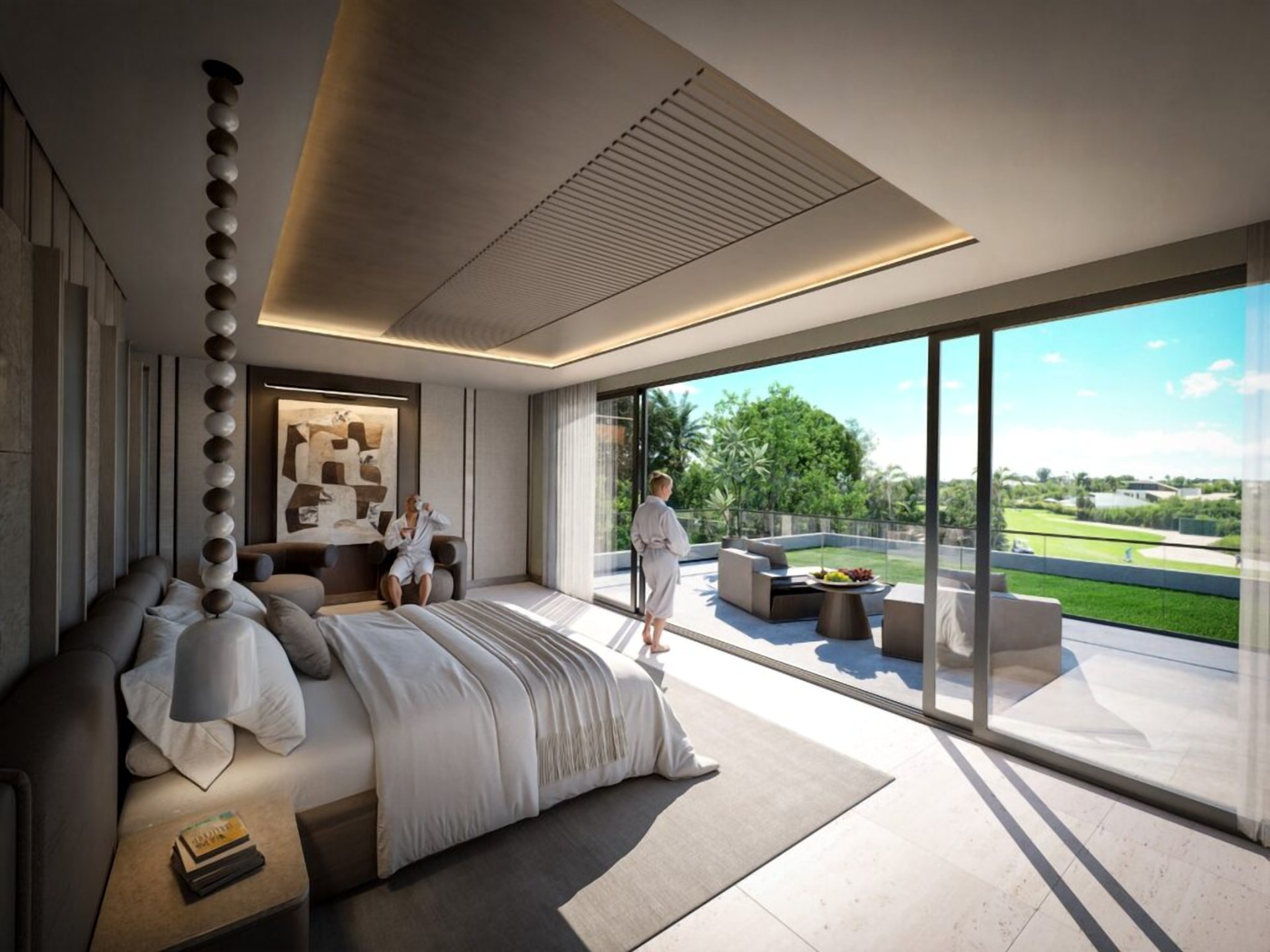 Dormitorio principal con terraza al golf (recreación)